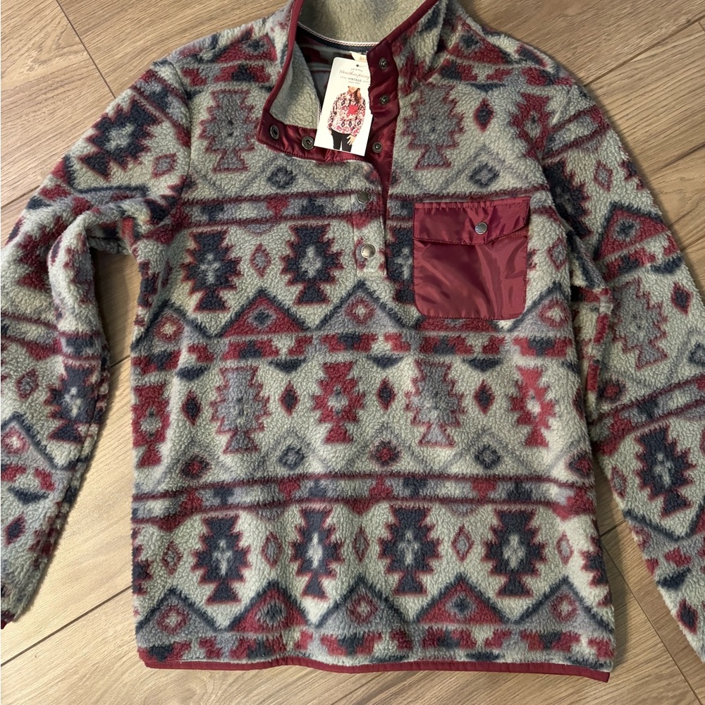 Weatherproof Brand Tribal Pattern Fleece Pullover